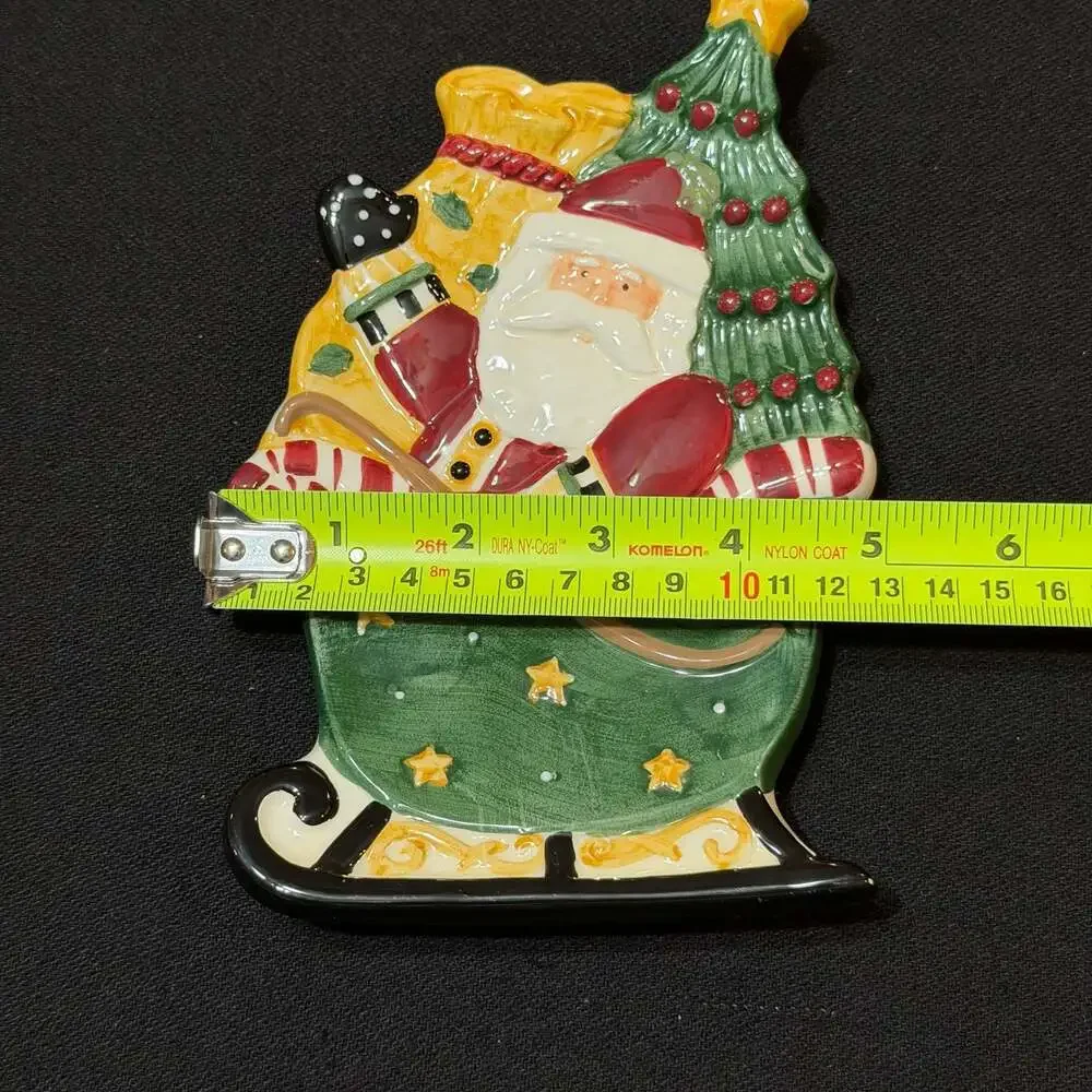 Debbie Mumm Santa Sleigh Christmas Ceramic Dish Platter Spoon Rest